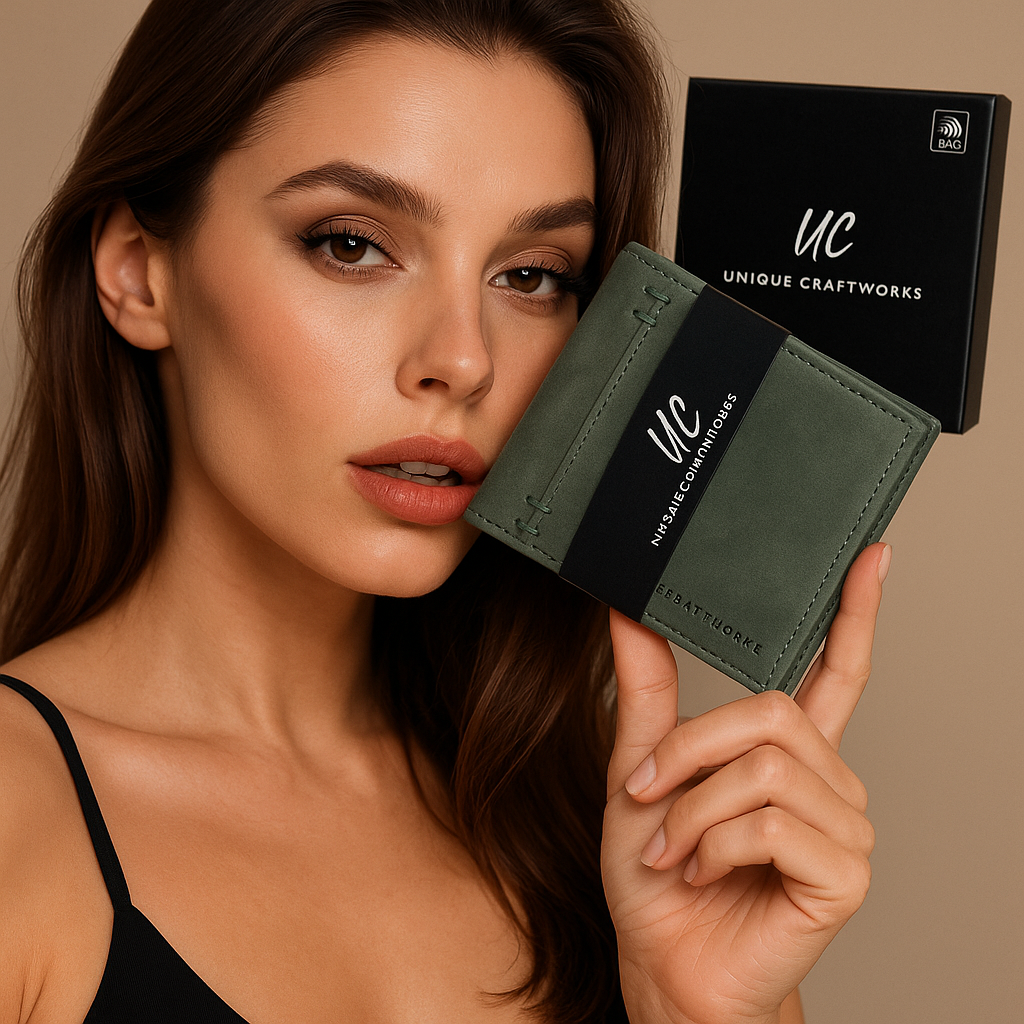 Green Suede Leather Wallet – Handmade by Unique Craftworks