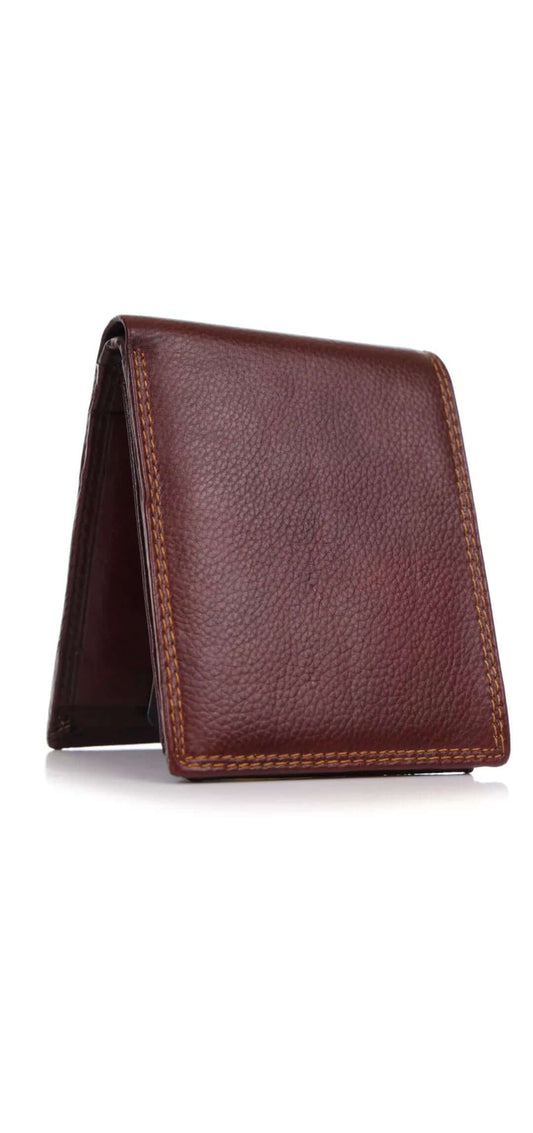 Classic Brown Leather Multi-Pocket Wallet - Ample Storage for Cards, Cash & Coins | Durable, Stylish Bi-Fold Design with RFID Blocking | Ideal for Men’s Daily Use & Gifting