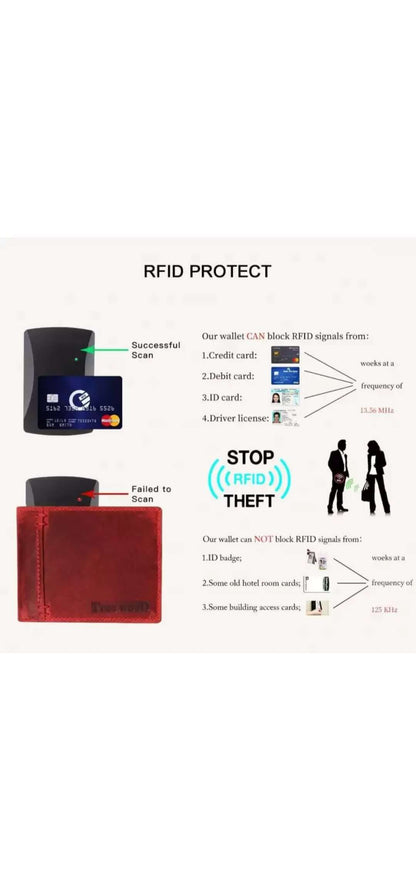 Red Genuine Leather Men's Wallet - Slim & Stylish Design for Everyday Use | Bi-Fold, RFID Blocking, Ample Storage, Durable Quality | Perfect Gift for Men