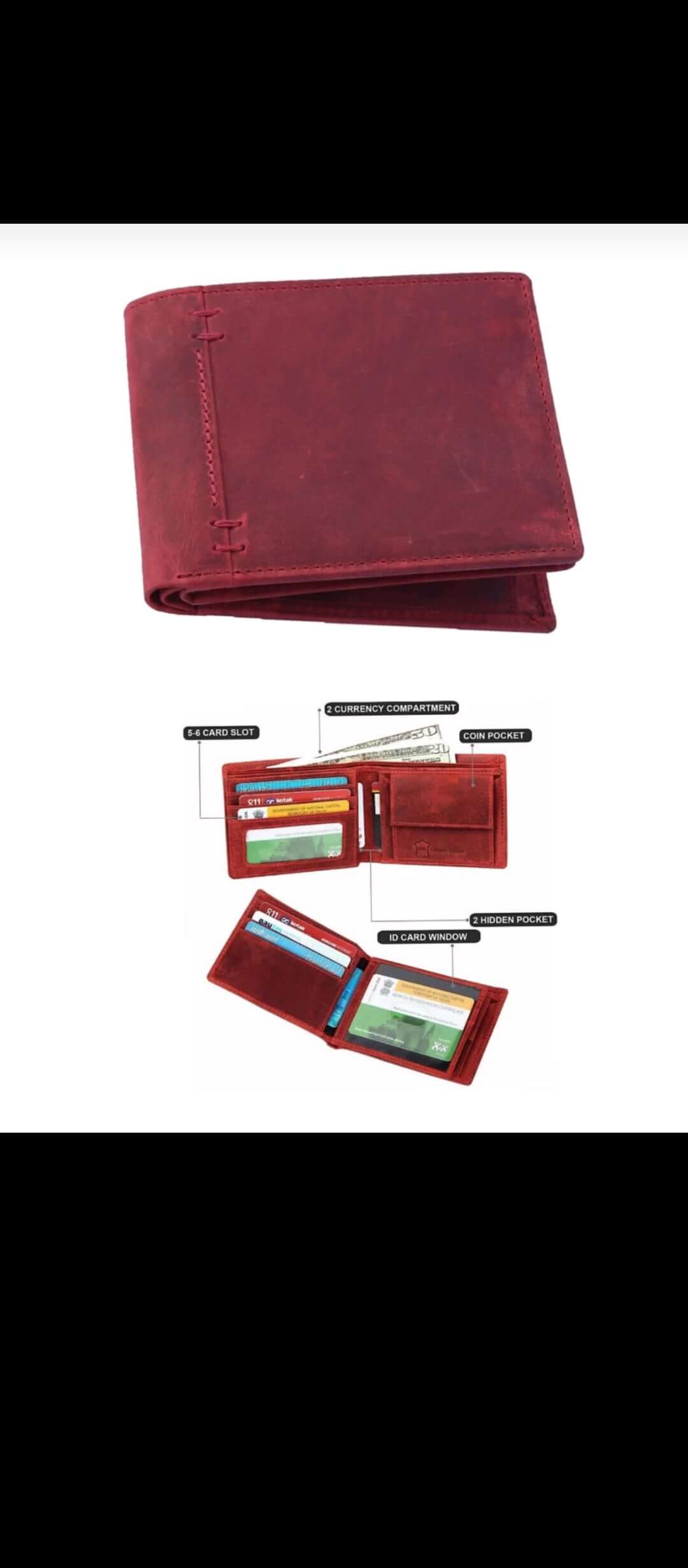 Red Genuine Leather Men's Wallet - Slim & Stylish Design for Everyday Use | Bi-Fold, RFID Blocking, Ample Storage, Durable Quality | Perfect Gift for Men