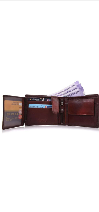 Classic Brown Leather Multi-Pocket Wallet - Ample Storage for Cards, Cash & Coins | Durable, Stylish Bi-Fold Design with RFID Blocking | Ideal for Men’s Daily Use & Gifting