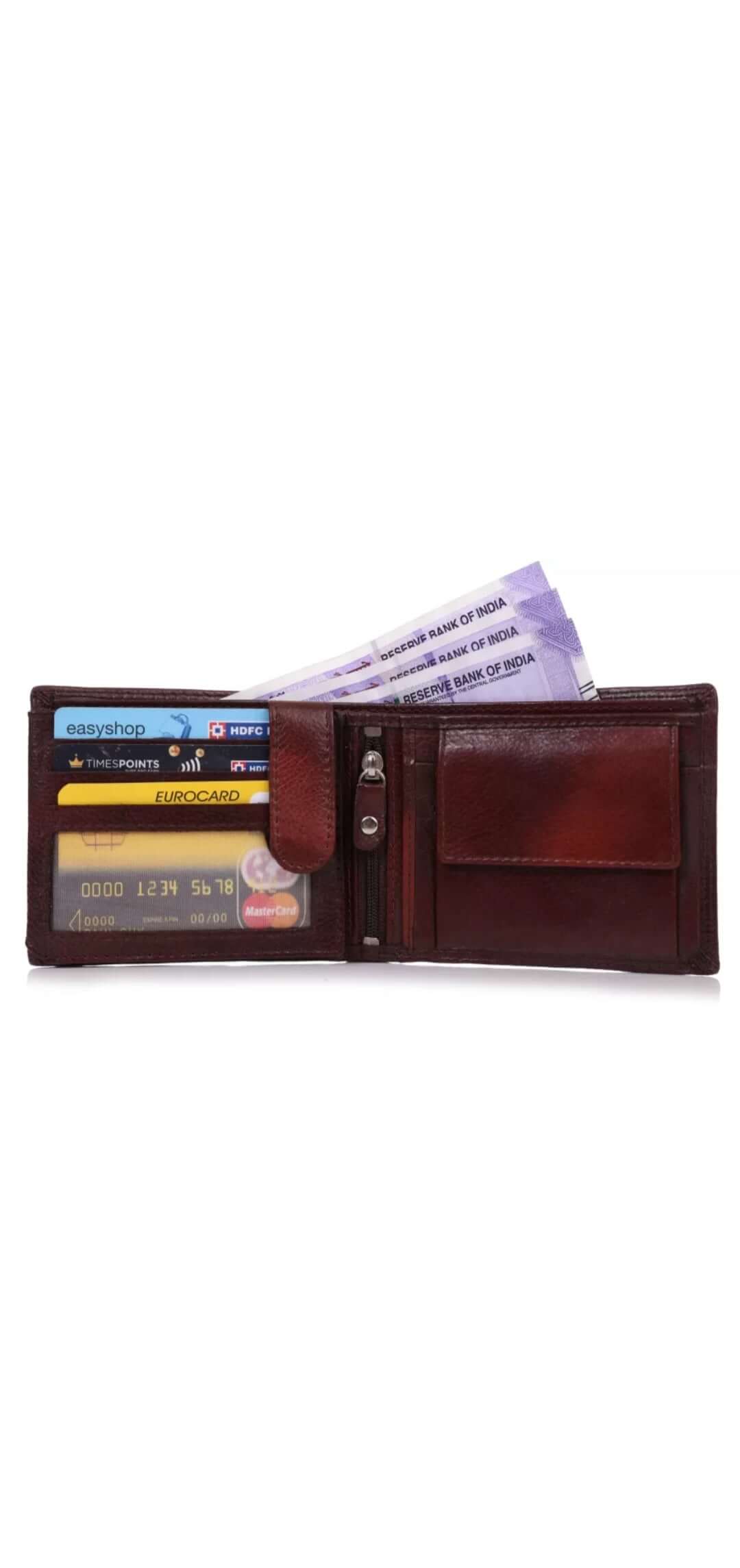 Classic Brown Leather Multi-Pocket Wallet - Ample Storage for Cards, Cash & Coins | Durable, Stylish Bi-Fold Design with RFID Blocking | Ideal for Men’s Daily Use & Gifting