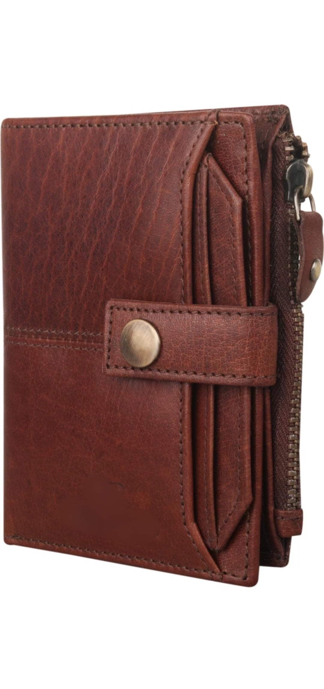 Brown Leather Multi-Pocket Wallet with Secure Closure Strap – Durable, Stylish, and Spacious Design for Men | RFID Protection, Ample Card & Cash Storage | Ideal for Everyday Use & Gifting
