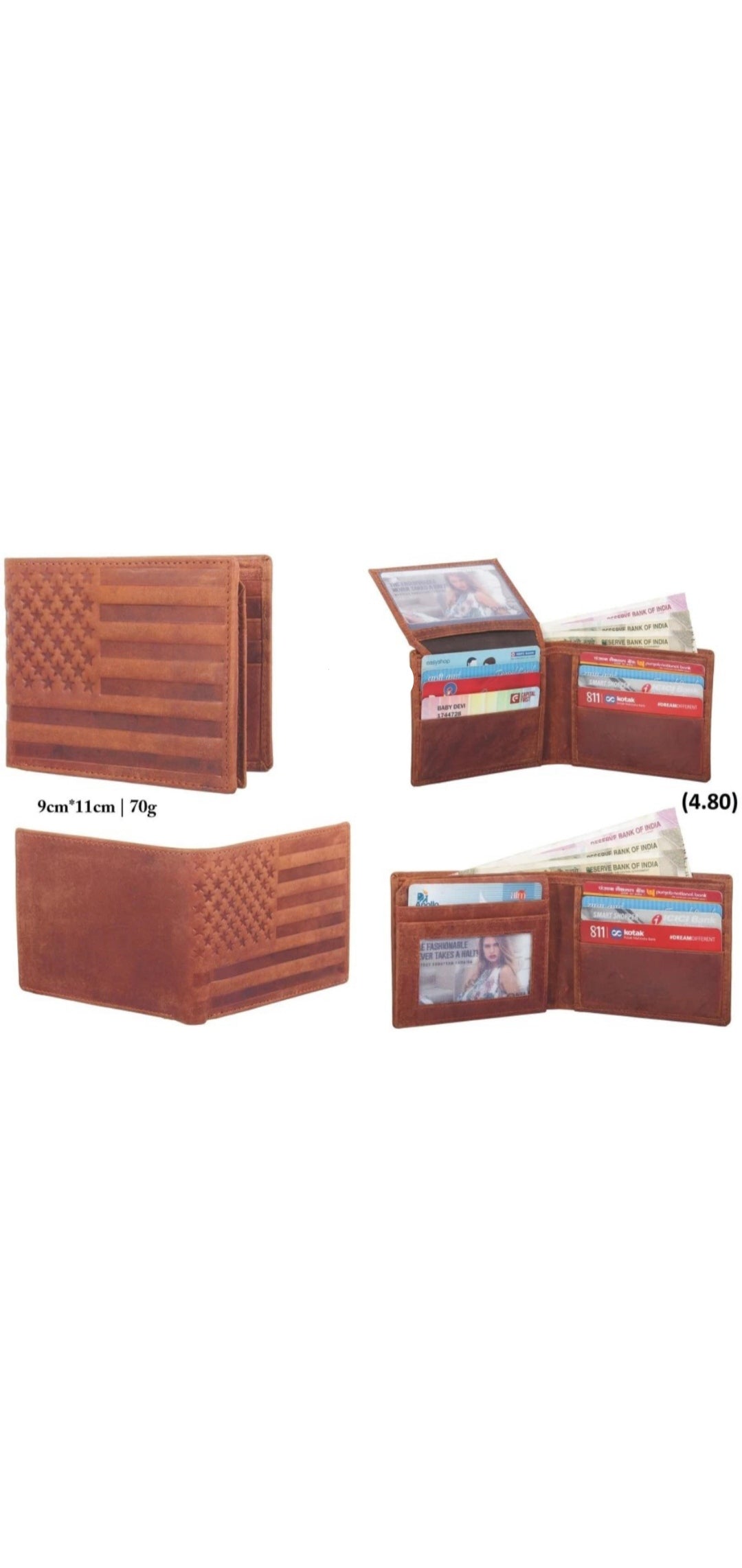 Brown American Flag Leather Men's Wallet – Distinctive Patriotic Design | Premium Genuine Leather Wallet for Men with RFID Blocking | Compact and Durable Bifold Wallet for Everyday Use