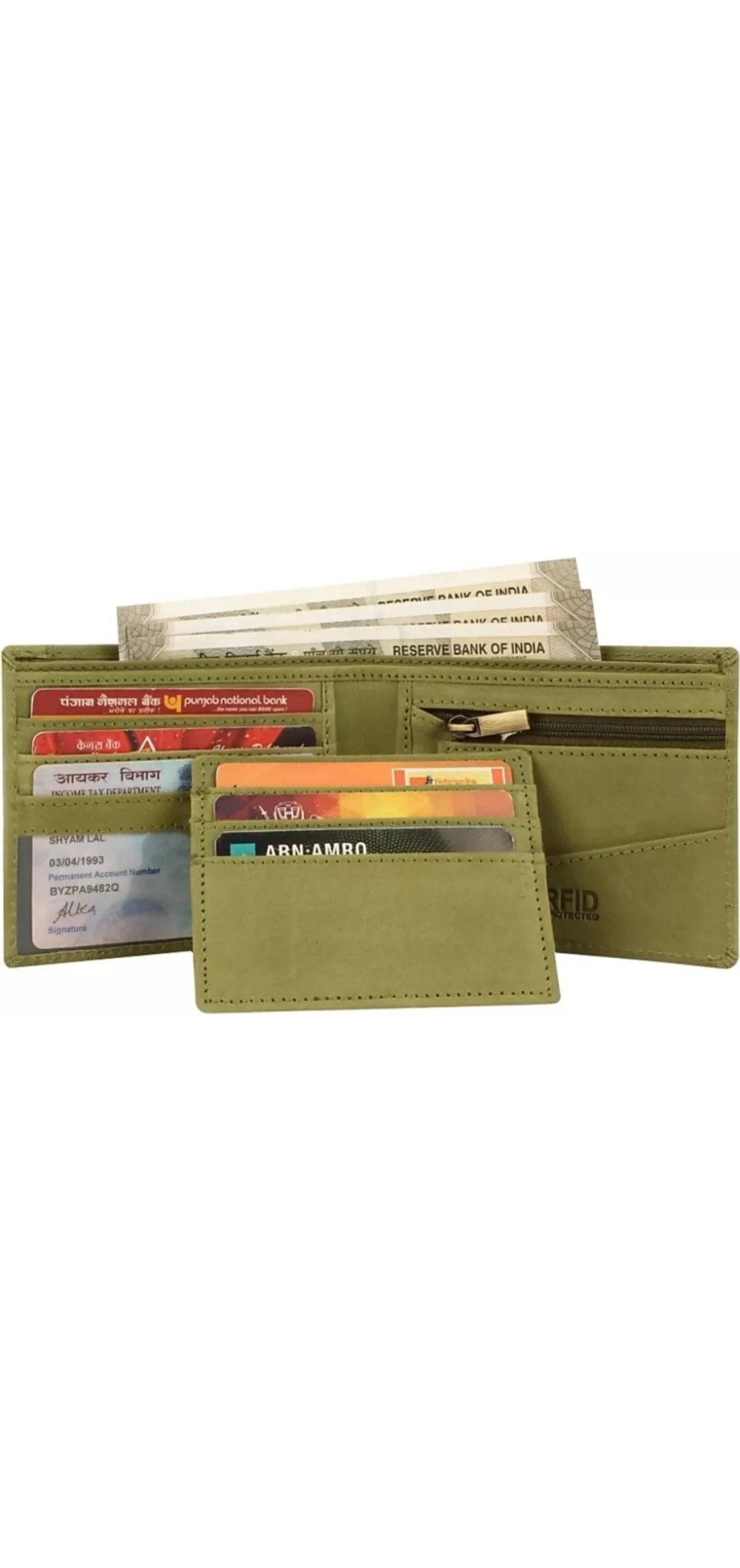 Green Multi-Pocket Leather Men's Wallet – Stylish, Durable, and Spacious Wallet for Everyday Use | Genuine Leather Wallet with RFID Blocking | Ideal Gift for Men – Classic Bifold Wallet Design