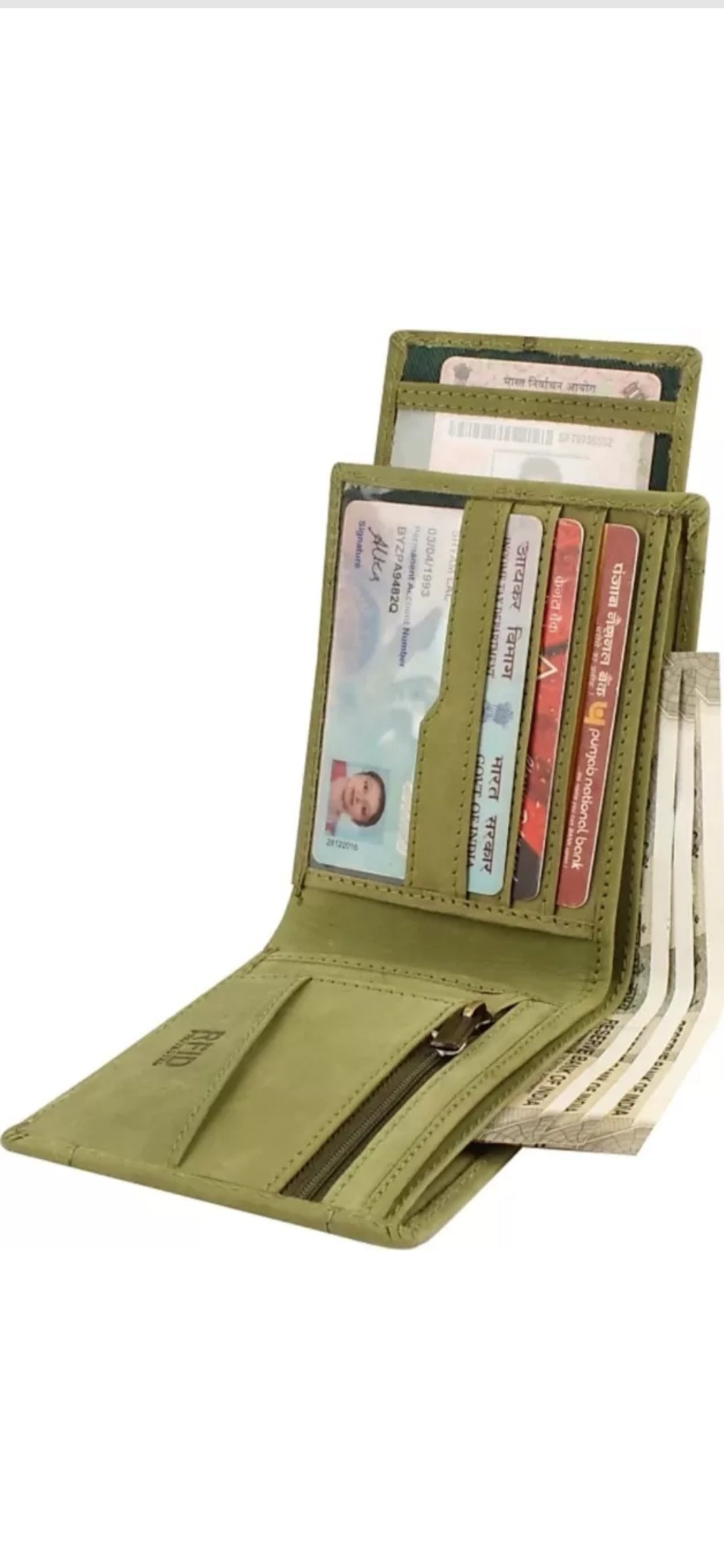 Green Multi-Pocket Leather Men's Wallet – Stylish, Durable, and Spacious Wallet for Everyday Use | Genuine Leather Wallet with RFID Blocking | Ideal Gift for Men – Classic Bifold Wallet Design