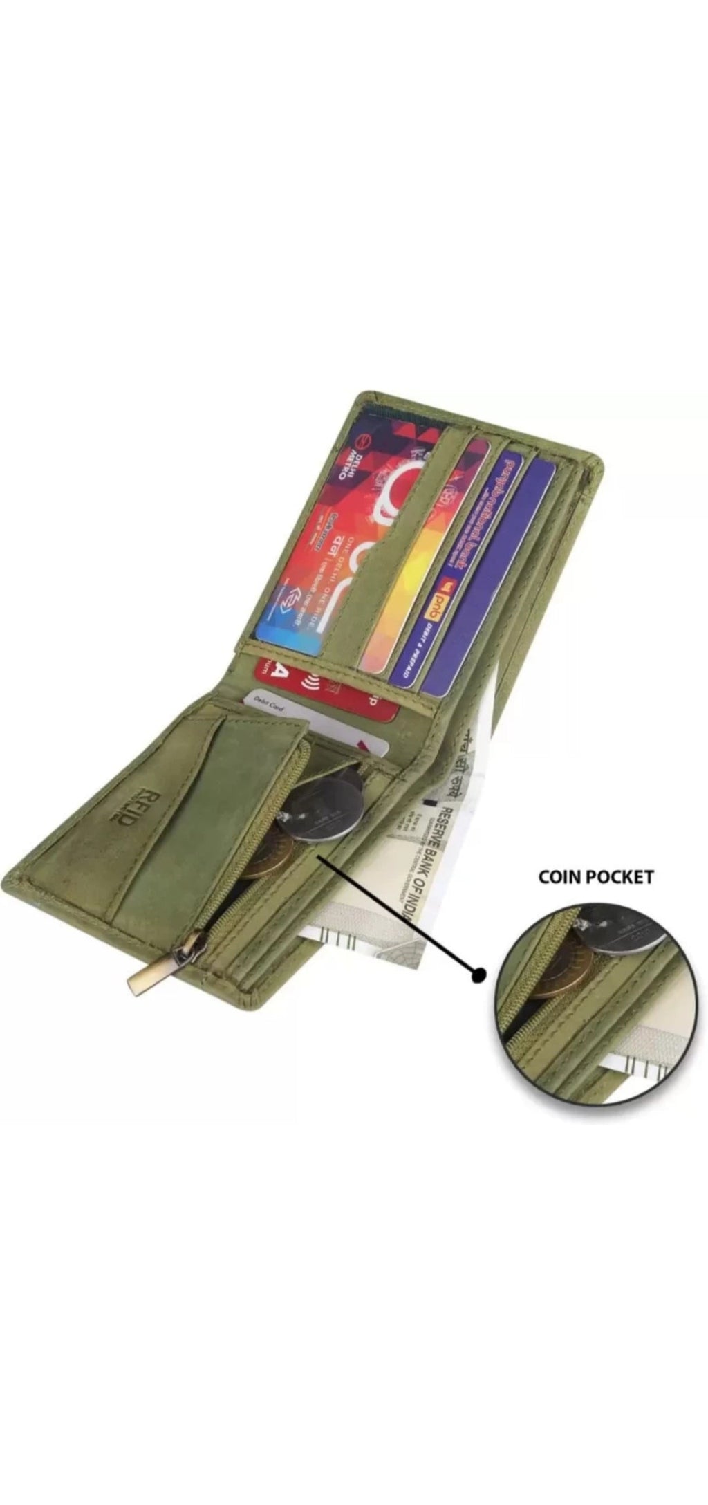 Elegant Green Genuine Leather Men's Wallet with Multiple Card Slots and Coin Pocket – Compact and Stylish with RFID Blocking, Perfect for Everyday Use, Ideal Gift for Men Who Value Function and Style