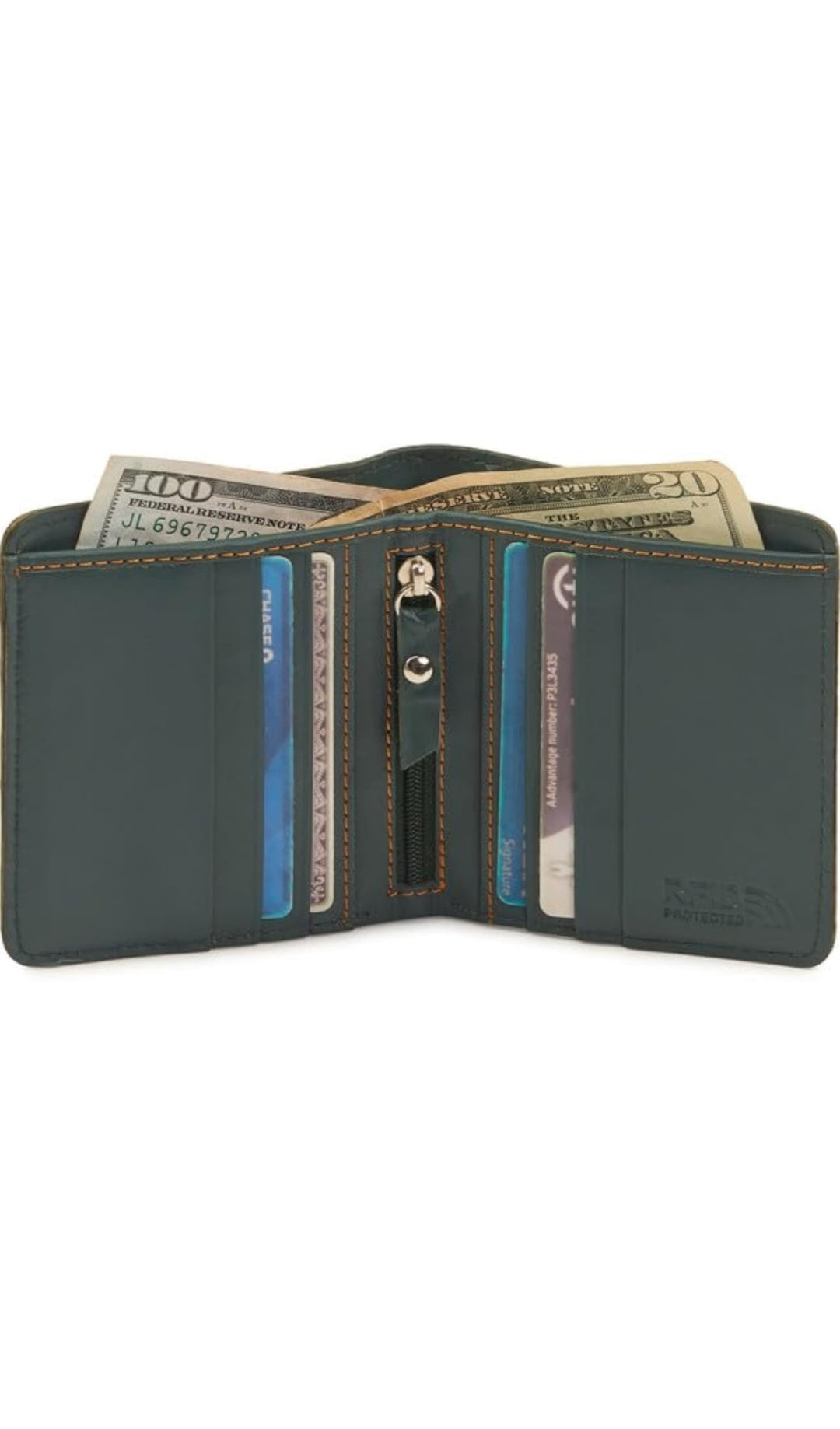Elegant Green Genuine Leather Men's Wallet with Multiple Card Slots and Coin Pocket – Compact and Stylish with RFID Blocking, Perfect for Everyday Use, Ideal Gift for Men Who Value Function and Style