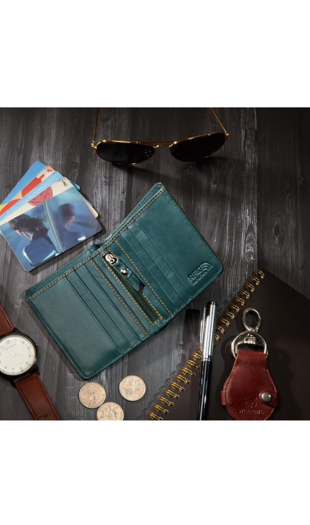 Elegant Green Genuine Leather Men's Wallet with Multiple Card Slots and Coin Pocket – Compact and Stylish with RFID Blocking, Perfect for Everyday Use, Ideal Gift for Men Who Value Function and Style
