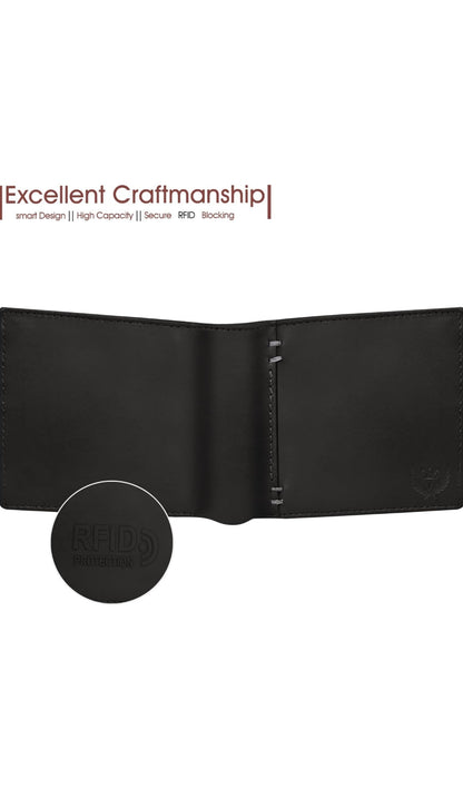 Premium Black Genuine Leather Men's Wallet with Multiple Pockets and Card Slots – Slim, Stylish, and Durable Wallet for Everyday Use, RFID Blocking, Ideal for Minimalist Men Seeking Organization, Luxury Gift for Him
