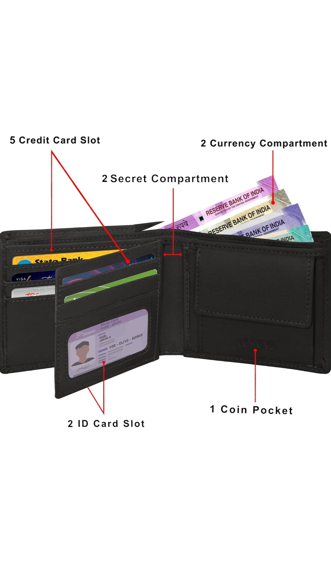 Premium Black Genuine Leather Men's Wallet with Multiple Pockets and Card Slots – Slim, Stylish, and Durable Wallet for Everyday Use, RFID Blocking, Ideal for Minimalist Men Seeking Organization, Luxury Gift for Him
