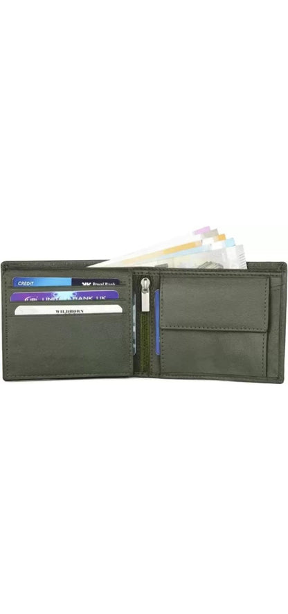 Premium Green Genuine Leather Men’s Wallet with Multiple Card Slots and Coin Pocket – Slim and Stylish Design with RFID Protection, Ideal for Everyday Use and Special Gift for Men