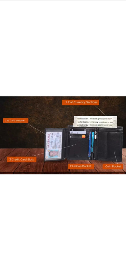 Premium Black Genuine Leather Men’s Wallet with Multiple Card Slots and Coin Pocket – Stylish, Durable, and RFID Protected, Ideal for Everyday Use and the Perfect Gift