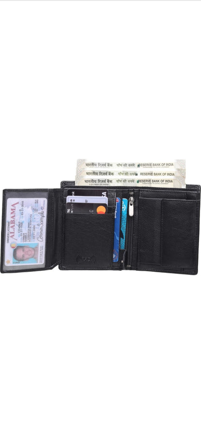 Premium Black Genuine Leather Men’s Wallet with Multiple Card Slots and Coin Pocket – Stylish, Durable, and RFID Protected, Ideal for Everyday Use and the Perfect Gift