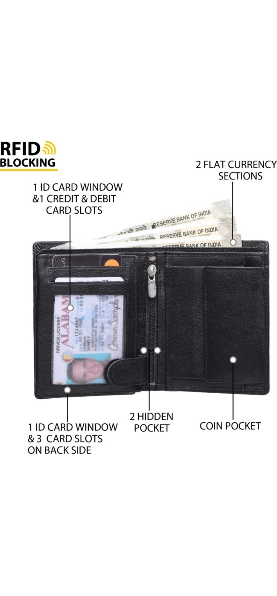 Premium Black Genuine Leather Men’s Wallet with Multiple Card Slots and Coin Pocket – Stylish, Durable, and RFID Protected, Ideal for Everyday Use and the Perfect Gift