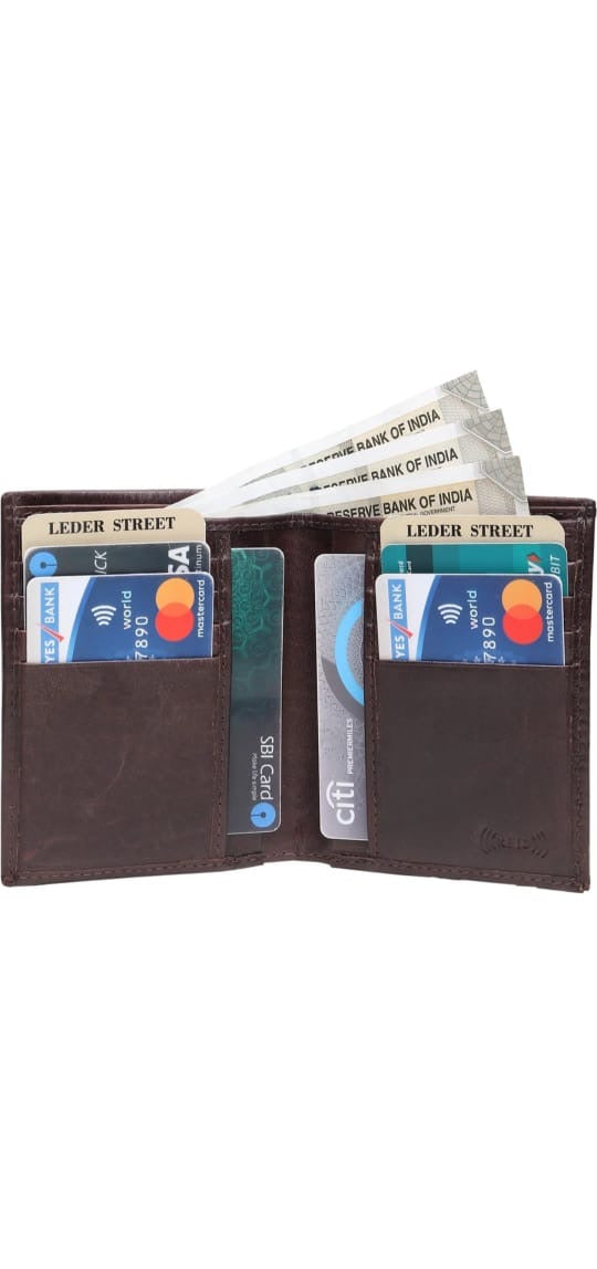 Classic Brown Leather Multi-Pocket Wallet - Ample Storage for Cards, Cash & Coins | Durable, Stylish Bi-Fold Design with RFID Blocking | Ideal for Men’s Daily Use & Gifting