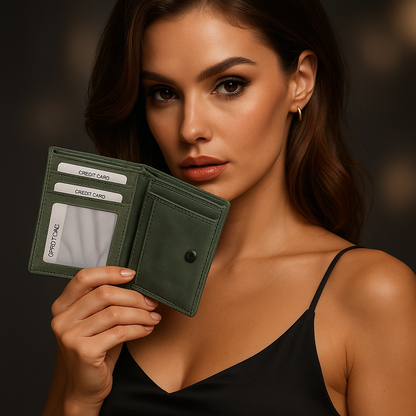 Green Suede Leather Wallet – Handmade by Unique Craftworks