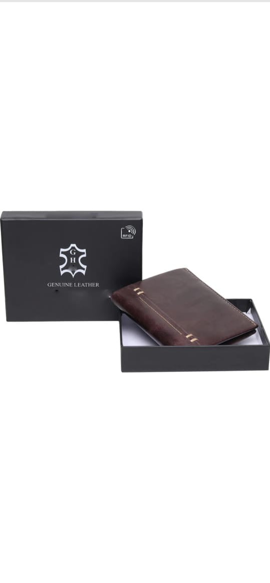 Classic Brown Leather Multi-Pocket Wallet - Ample Storage for Cards, Cash & Coins | Durable, Stylish Bi-Fold Design with RFID Blocking | Ideal for Men’s Daily Use & Gifting