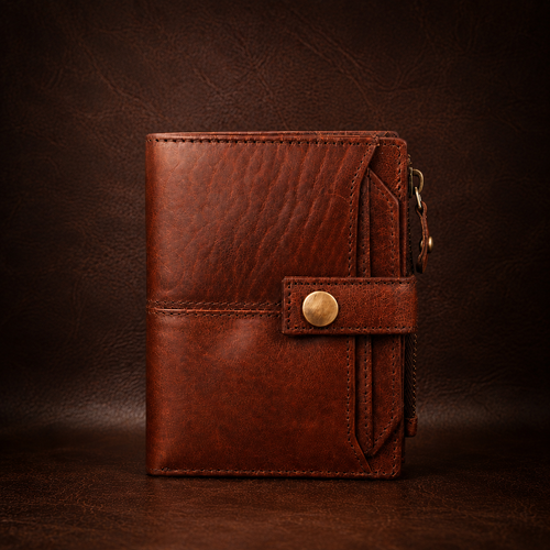 Brown Leather Multi-Pocket Wallet with Secure Closure Strap – Durable, Stylish, and Spacious Design for Men | RFID Protection, Ample Card & Cash Storage | Ideal for Everyday Use & Gifting