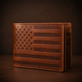Brown American Flag Leather Men's Wallet – Distinctive Patriotic Design | Premium Genuine Leather Wallet for Men with RFID Blocking | Compact and Durable Bifold Wallet for Everyday Use