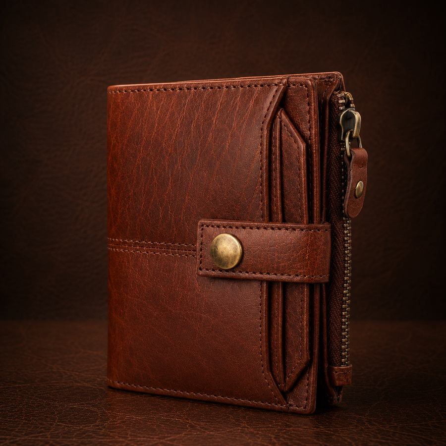 Brown Leather Multi-Pocket Wallet with Secure Closure Strap – Durable, Stylish, and Spacious Design for Men | RFID Protection, Ample Card & Cash Storage | Ideal for Everyday Use & Gifting