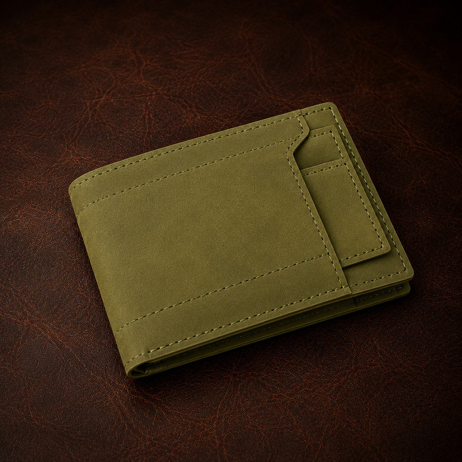 Elegant Green Genuine Leather Men's Wallet with Multiple Card Slots and Coin Pocket – Compact and Stylish with RFID Blocking, Perfect for Everyday Use, Ideal Gift for Men Who Value Function and Style